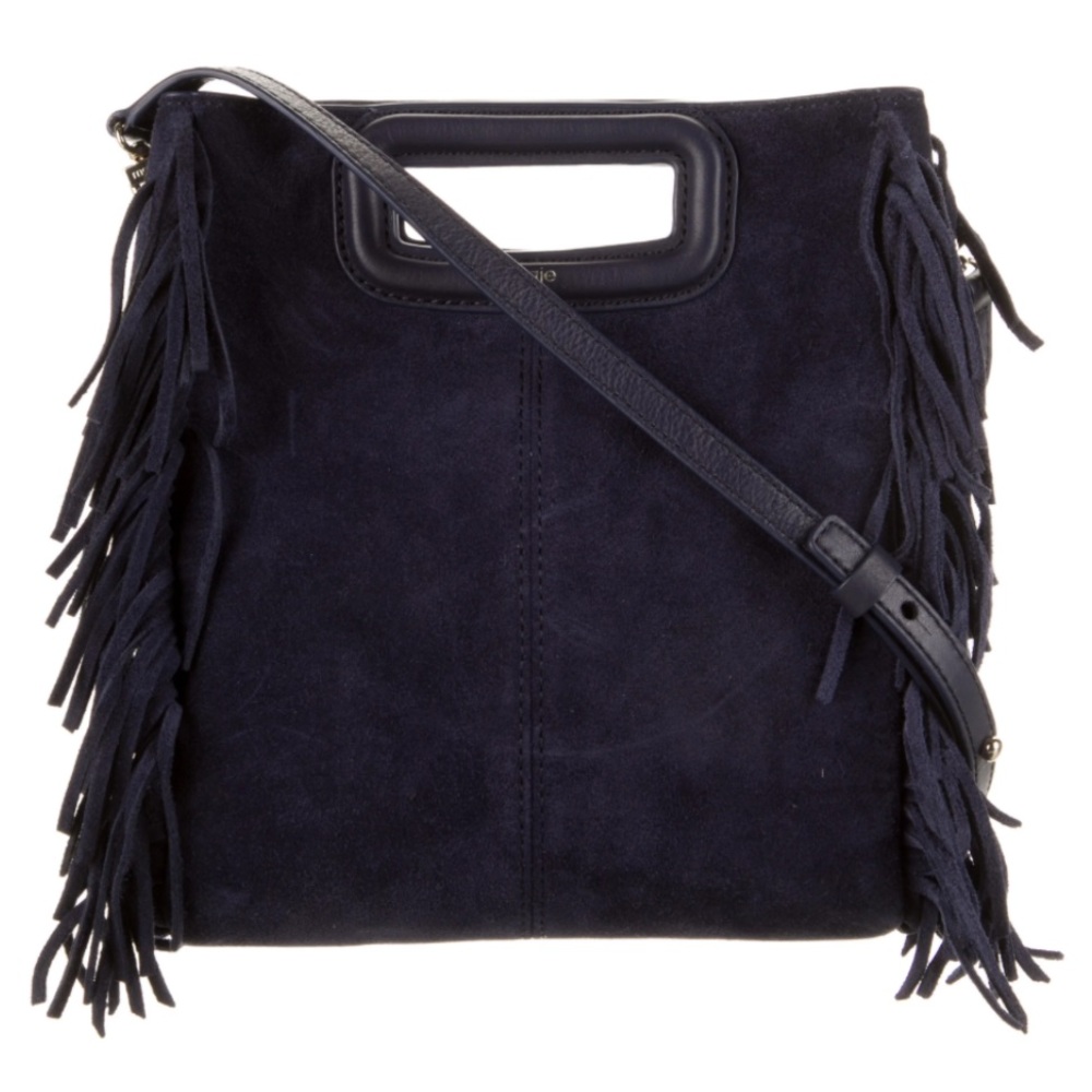 MAJE - Suede Black Leather Cross Body Bag Fringe